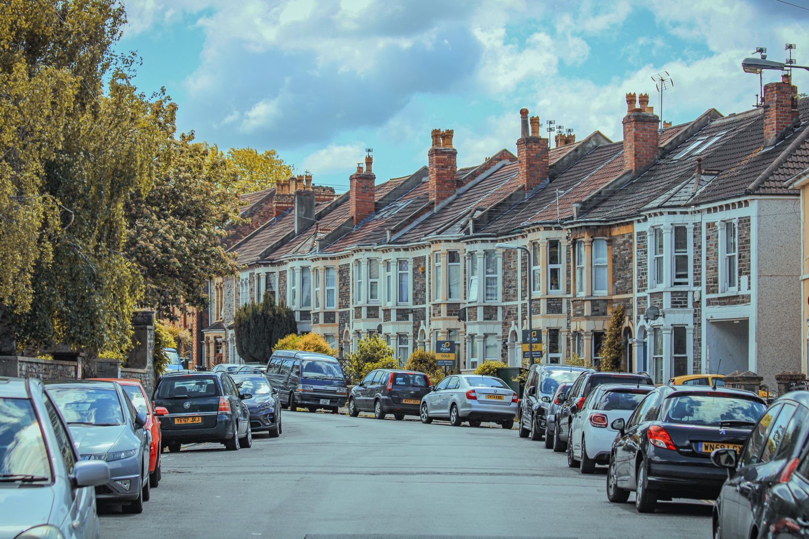 Victorian brick terraced houses on a street in Bristol